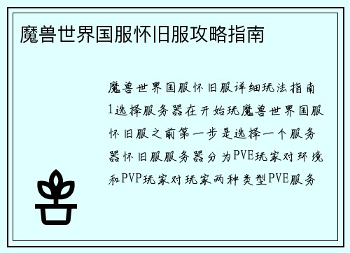 魔兽世界国服怀旧服攻略指南