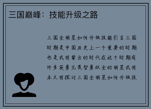三国巅峰：技能升级之路