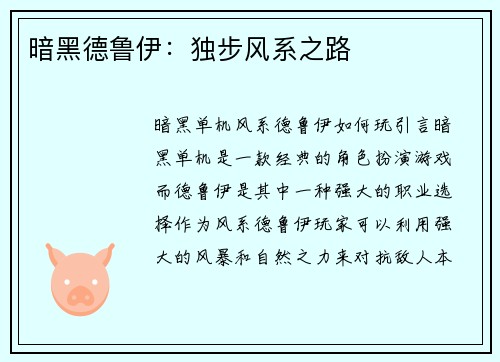 暗黑德鲁伊：独步风系之路